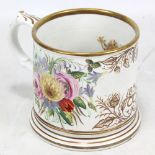 A large Coalport double frog mug painted with floral sprays and with vacant cartouche for a name