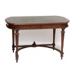 A late 19th century French walnut two drawer side table of rounded rectangular form,