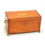 A satinwood crossbanded tea caddy of George III design,