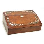 A Victorian rosewood and mother of pearl inlaid writing slope, the top with floral detail,
