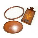 An Edwardian mahogany and inlaid oval tray of diminutive size, length 28.