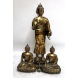 A large freestanding hollow cast brass Buddha on lotus base, height approx 132cm,