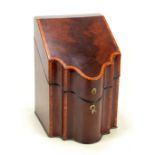 A George III mahogany and satinwood crossbanded knife box of serpentine outline, height 34cm,