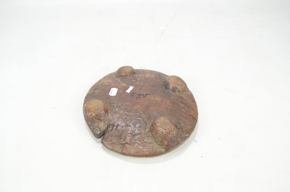 An 18th century yew wood circular pan/cheese stand, raised on four simple turned supports, - Image 2 of 2