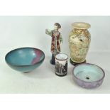 A small group of Oriental items comprising Chinese blue glazed Provincial bowl and similar brush