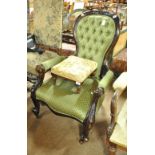 A stained beech lady's button upholstered low easy chair,