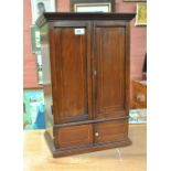 An Edwardian mahogany chevron strung table top or wall mounted cabinet with two upper cupboard
