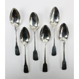 WILLIAM BATEMAN II; a set of five George III hallmarked silver Fiddle pattern dessert spoons,