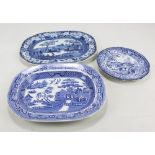 A mid-19th century blue and white transfer decorated meat platter,