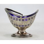 WILLIAM PLUMMER; a George III hallmarked silver navette shaped footed salt with pierced sides,