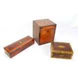 An early 19th century mahogany and inlaid rectangular decanter box (lacking interior), height 24.