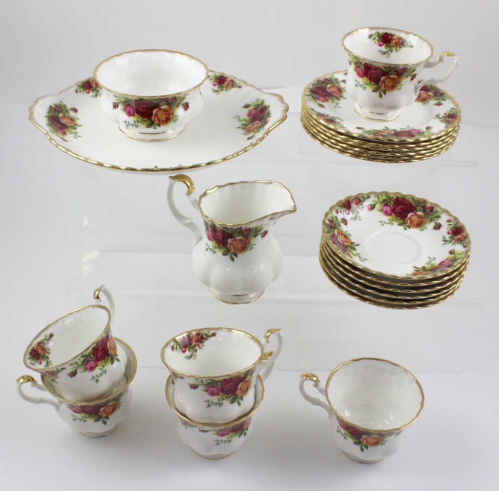 A Royal Albert 'Old Country Roses' six-setting tea service comprising tea cups and saucers,