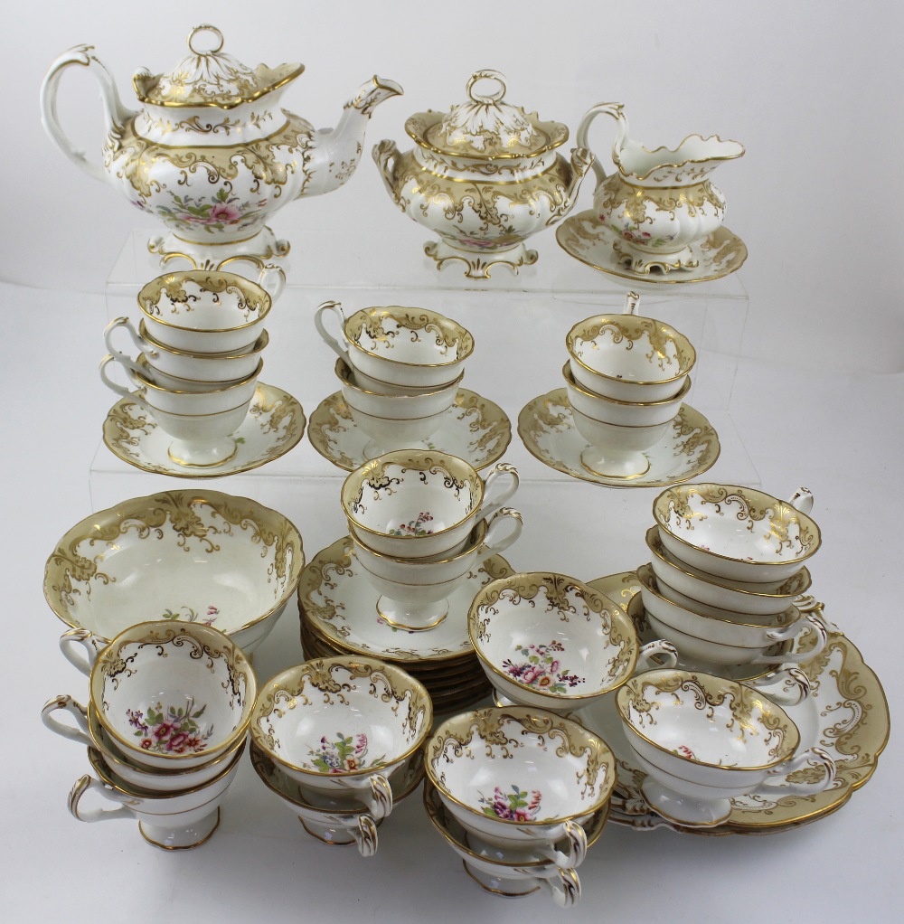 An early-to-mid 19th century Ridgway porcelain part tea and coffee set comprising teapot, sucrier,