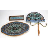 A Victorian beadwork stand, a beadwork tea cosy, a small beadwork panel in frame and a judge's