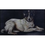 IN THE MANNER OF ALFRED DUKE; oil on board, a naive study of a dog, unsigned, 11.6 x 21.5cm, in gilt