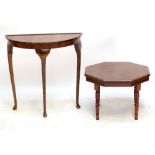 An Edwardian walnut octagonal occasional table, width 61cm, and a demi-lune side table (2).