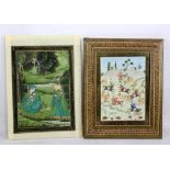 A 20th century Indian Mughal type gouache depicting figures in a garden, 27 x 19cm, unframed but