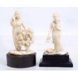 Two Indian carved ivory figures, one depicting a woman with a broken vase, height 8cm excluding