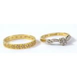 An 18ct gold ring set with white stones, and a larger eternity ring, size Q, combined approx 4.5g (