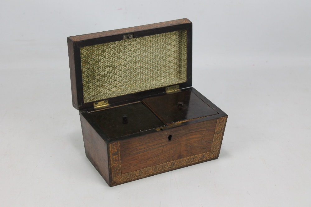 A Tunbridge ware two division tea caddy of rectangular form, width 20.5cm.Additional InformationSome - Image 2 of 2