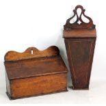 A late George III mahogany and line inlaid candle box, height 48cm and an early 19th century oak