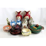 A mixed group of ceramics including Michael Kennedy Studio tableware, pair of twin handled vases