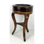 A small Dutch walnut jardinière stand with inlaid foliate decoration and metal liner, height 51cm.