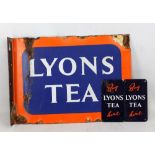 A 'Lyons Tea' double sided enamelled sign with flange, 28 x 38.5cm, and three small 'Buy Lyons Tea
