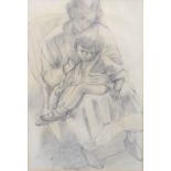 ATTRIBUTED TO BERNARD MENINSKY (Ukrainian, 1891-1950); pencil study, mother and child, signed