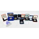 Ten silver proof coins of varied denomination comprising 2005 Nelson commemorative crown, 2012
