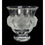LALIQUE; a clear and frosted glass 'Dampierre' pattern footed vase, scratched mark to base, height