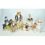 A group of 19th century Staffordshire flatback figures to include 'Dick Turpin', a figure group of