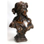 EMMANUEL VILLANIS (1858-1914); 'Cendrillon', bronze bust of a female wearing headscarf, signature to