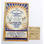 A 1929 FA Cup final programme for Bolton Wanderers vs Portsmouth and ticket stub (2). Additional