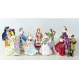 Ten Royal Doulton figures comprising HN3627 'England', HN2832 'Fair Lady' (red) (second quality),