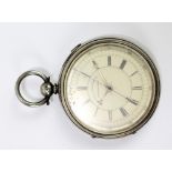 A Victorian hallmarked silver key wind open faced chronograph pocket watch, the white enamel dial