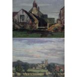 IN THE STYLE OF STANLEY ROYLE; a pair of oils on card, rural landscapes, both bearing signatures, 30