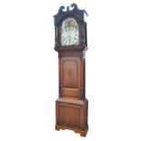 A George III and later oak and mahogany crossbanded longcase clock with broken swan neck pediment