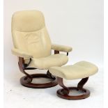 A cream leather stressless armchair and stool (2).Additional InformationLeather upholstery will need