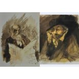 LARRY RUSCHTON (1919-1994); a pair of watercolours, studies of gentleman, both signed, each 22.5 x