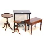 An Edwardian mahogany wine table, an ebonised occasional table, and two further examples (4).