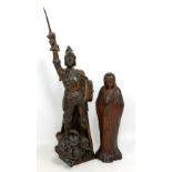 An early 20th century carved oak figure of St George and the Dragon, height 56.5cm, and a further