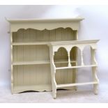 Two white painted pine sets of wall shelves, the larger 104 x 102.5cm (2).