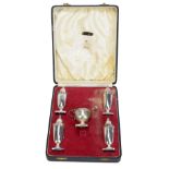 VINER'S LTD; a cased Elizabeth II hallmarked silver five piece cruet set comprising a lidded mustard