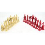 A late 19th century Chinese carved and stained ivory chess set, height of king 9.3cm.Additional