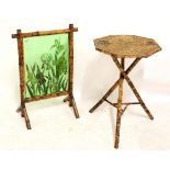A bamboo screen with glass panel and an octagonal occasional table for restoration (2).
