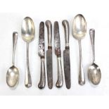 Two pairs of differently sized Edward VII hallmarked silver rat tail spoons, London 1909, and four