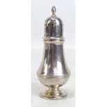 SYNYER & BEDDOES; a George V hallmarked silver baluster sugar caster with pierced domed rim, on