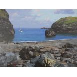 HOWARD SHINGLER (born 1953); oil on canvas, rocky cove, probably Cornwall or Devon, signed lower