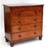 A Victorian mahogany four drawer chest, upper drawer with crossbanded detail, raised on turned feet,
